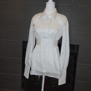 Lita By Ciara White Top Shirt cotton Long Sleeves Belted Size L $248